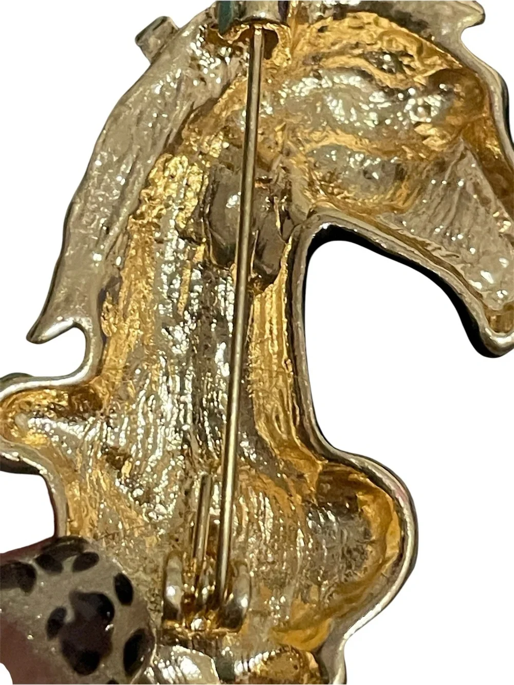 Black Enamel Horse Head Brooch with Colored Rhinestones